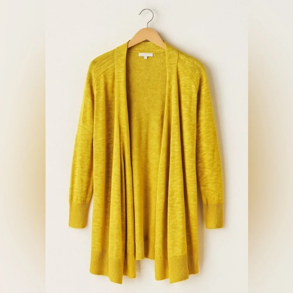 Eileen Fisher Yellow Cotton Linen Cardigan Sweater Size Medium